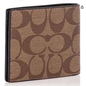 NWT NEW Coach F66551 Men's Wallet ID Bill Bifold Signature Canvas QB/TAN Khaki